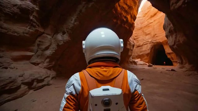 Astronaut in Space Suit Exploring Majestic Red Canyon