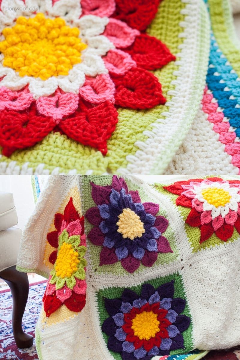 Large colorful flower crochet afghan 