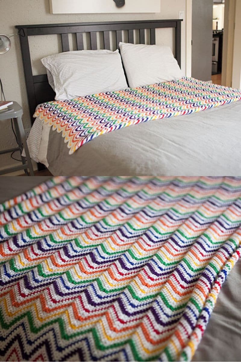 Rainbow zig zag crochet blanket