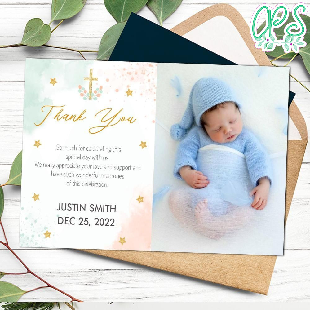 Baptism Thank You Card Template Customizable Instant Download