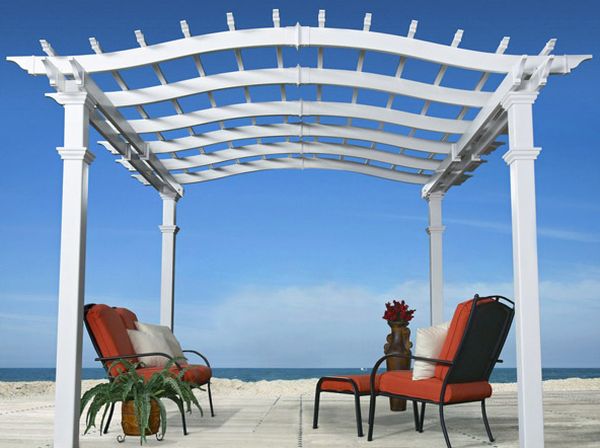 Breezy vinyl pergola is a perfect match for homes with an ocean view!