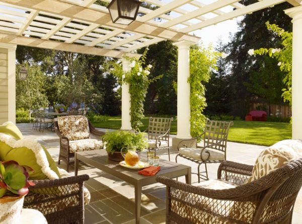 Even modern pergolas in the garden can use a hint of natural green