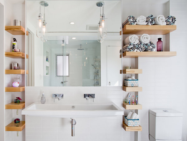 Modern bathroom with custom shelving