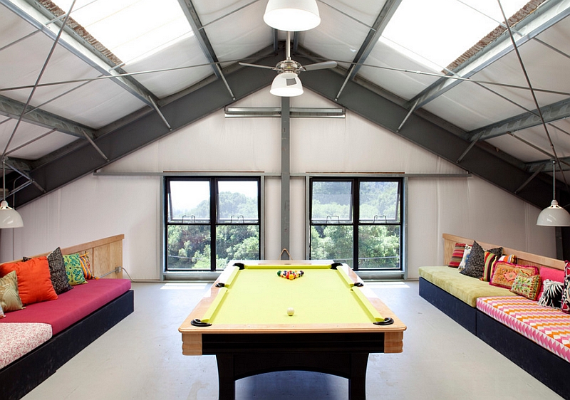 Beautiful family room with low seating and a distinct industrial vibe