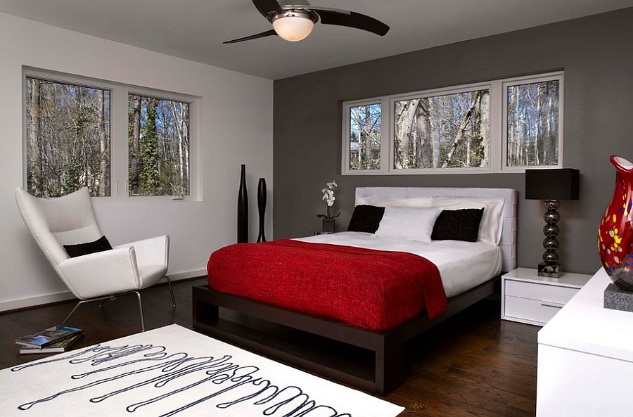 Dark gray accent wall and pops of black anchor the lovely room [Design: Epic Development]