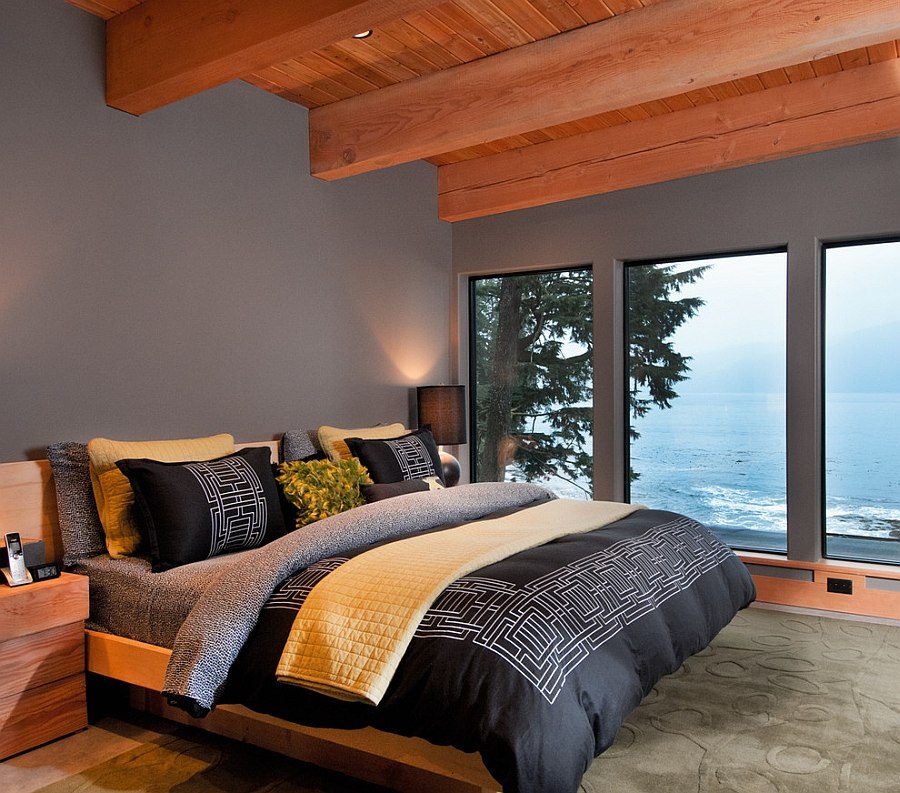 Gorgeous bedroom in gray with stunning view of the Pacific [From: Leanna Rathkelly Photography]