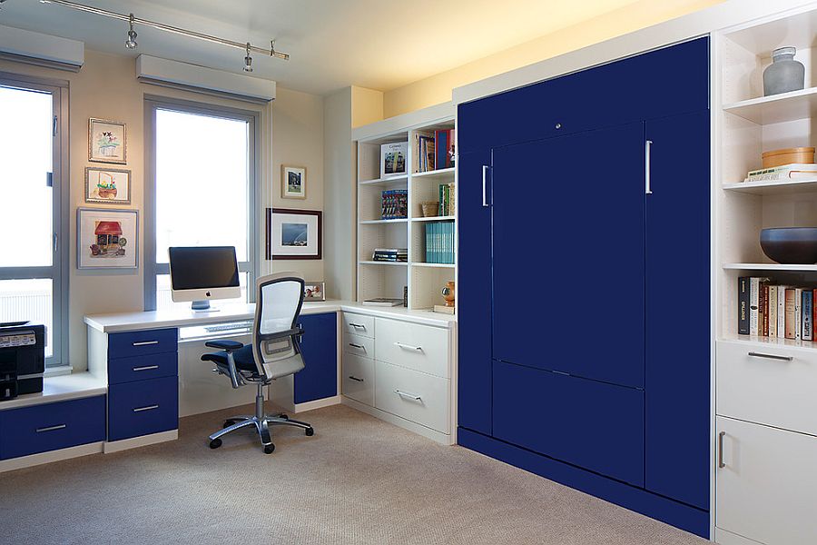 Home office with custom bed design that folds away [Design: Valet Custom Cabinets & Closets]