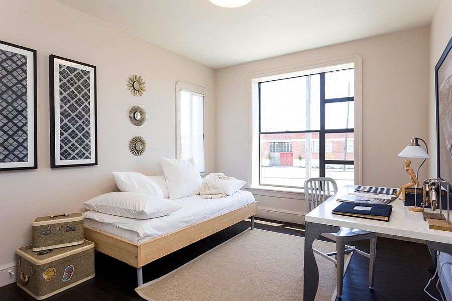 Minimal and modern decor for the guestroom home office [Design: Baran Studio Architecture]