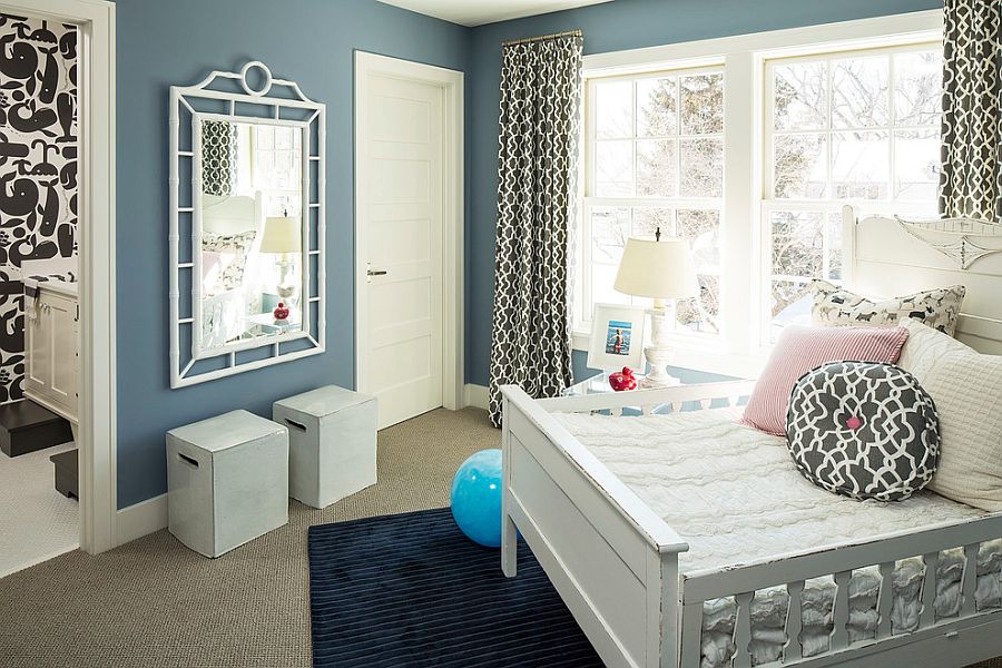 Beach style kids' room with bluish-gray walls [Design: Martha O'Hara Interiors]