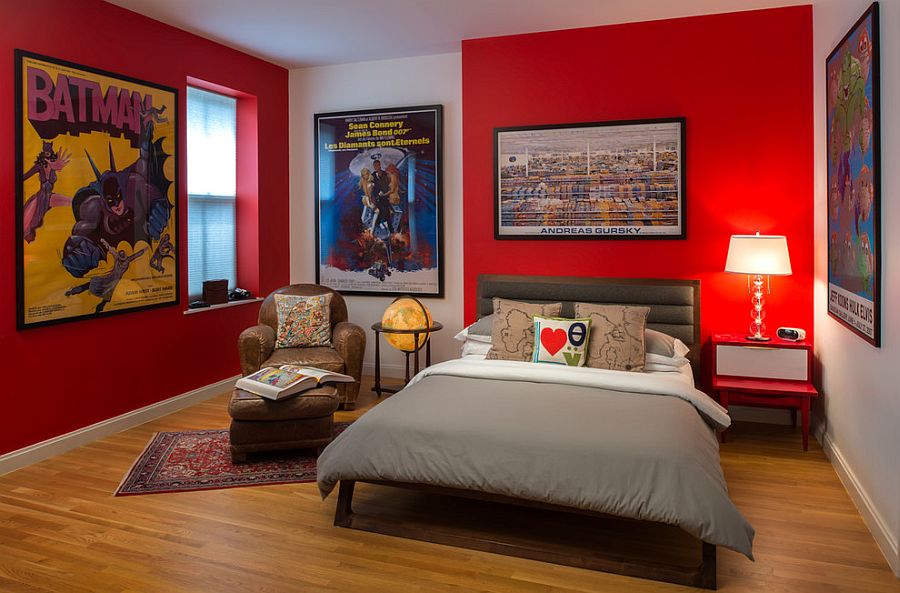 Framed posters steal the show despite the bold presence of red [Design: Tahar Décor]