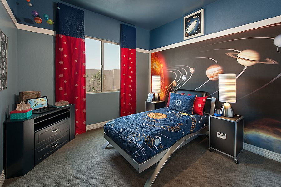 Perfect bedroom for a kid who loves the cosmos [Design: Maracay Homes Design Studio]