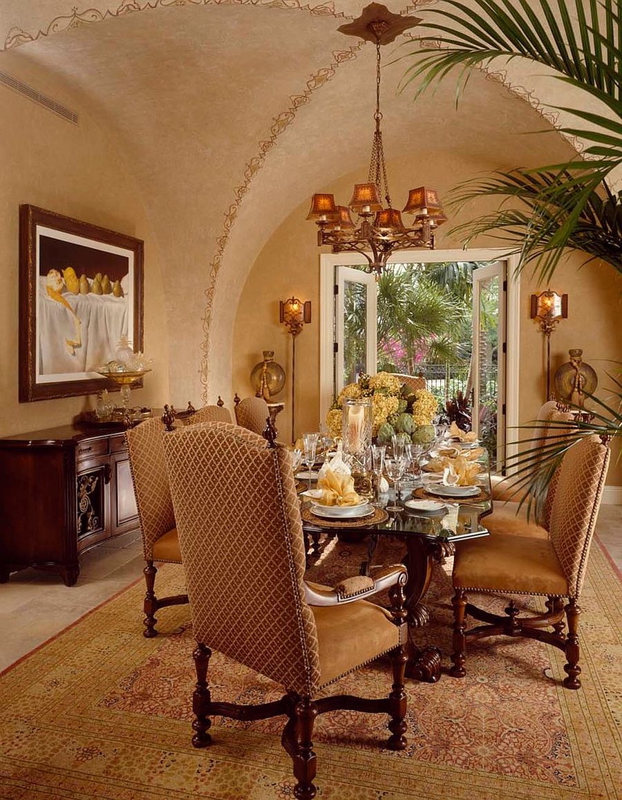 Opulent Mediterranean Moroccan dining room with textured walls [From: Rosana Fleming / George Cott]