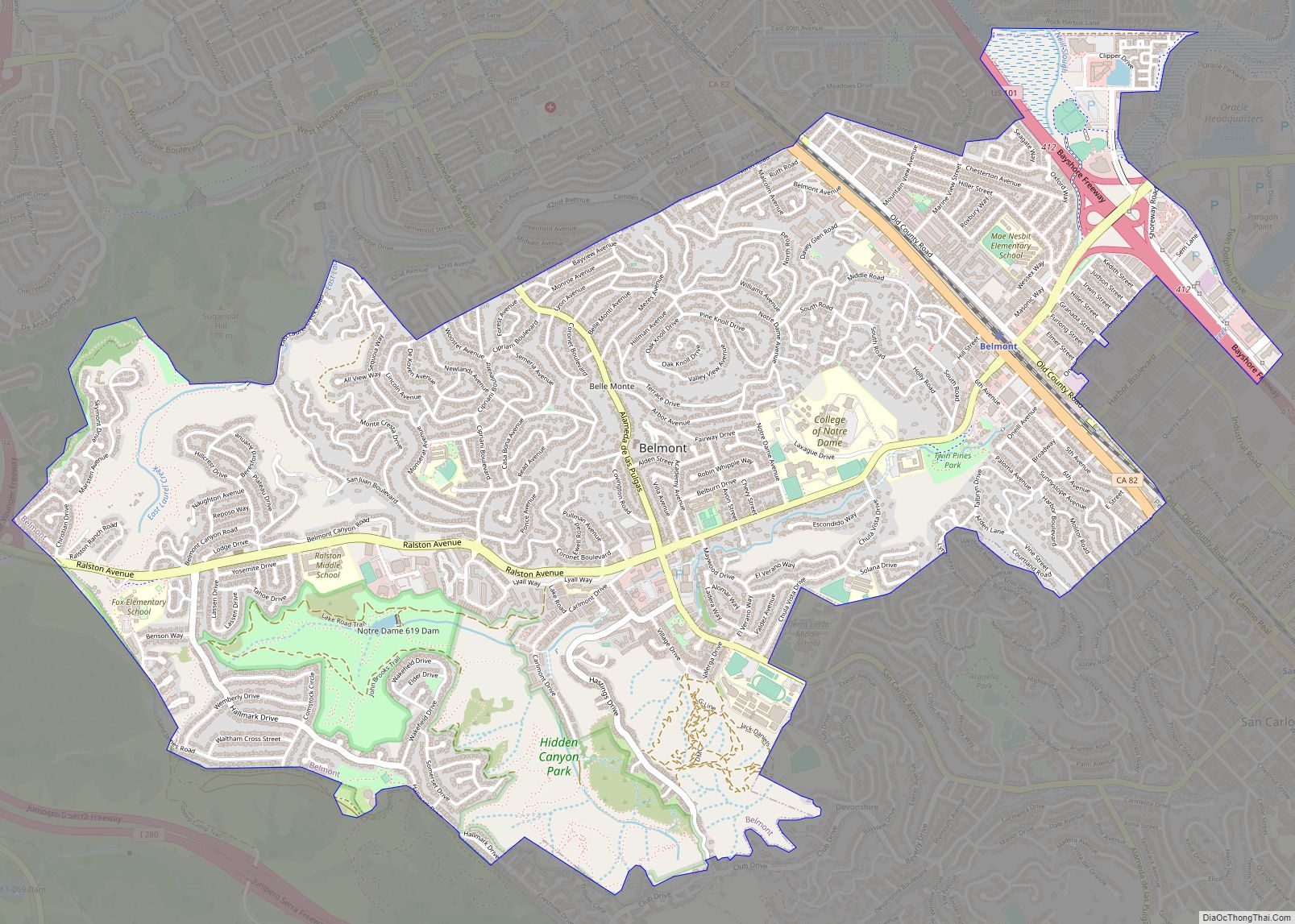 Map of Belmont city, California