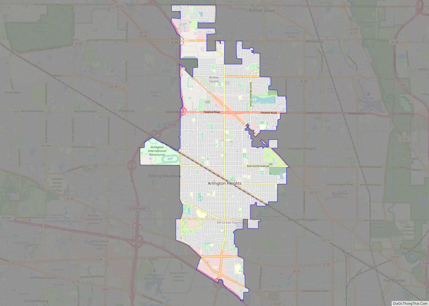 Map of Arlington Heights village, Illinois