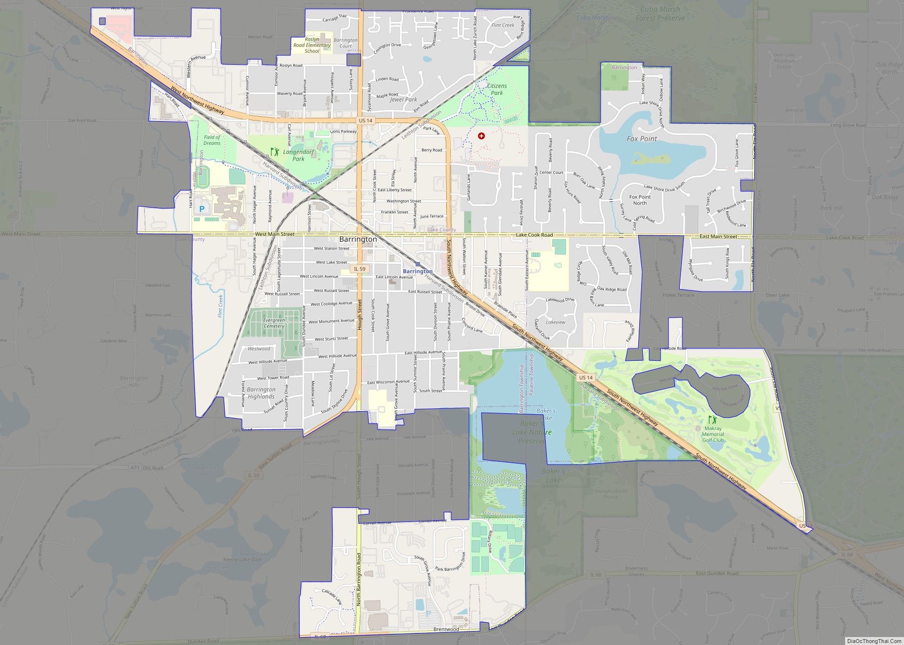 Map of Barrington village, Illinois