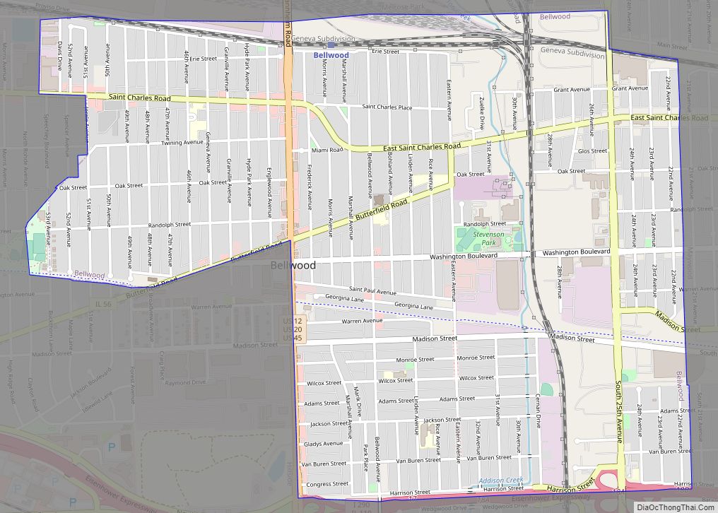 Map of Bellwood village, Illinois