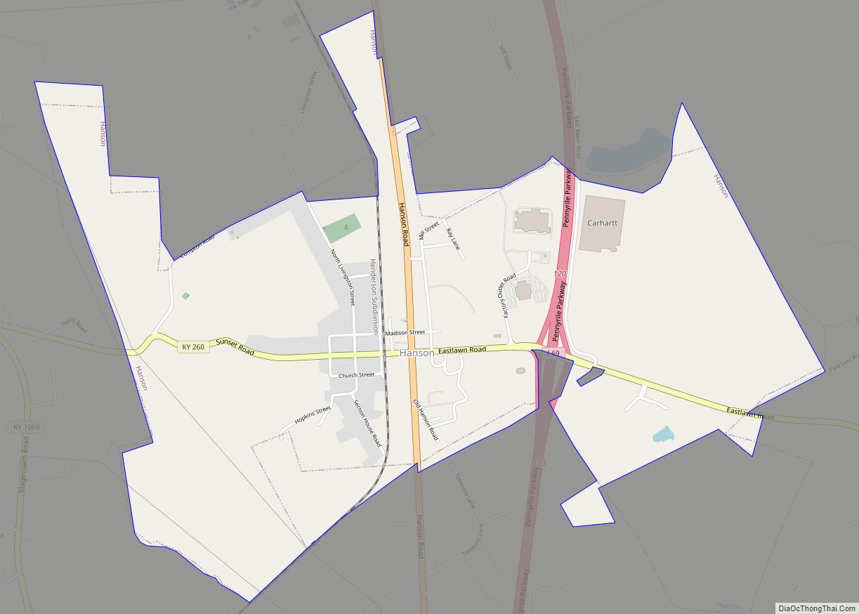 Map of Hanson city, Kentucky