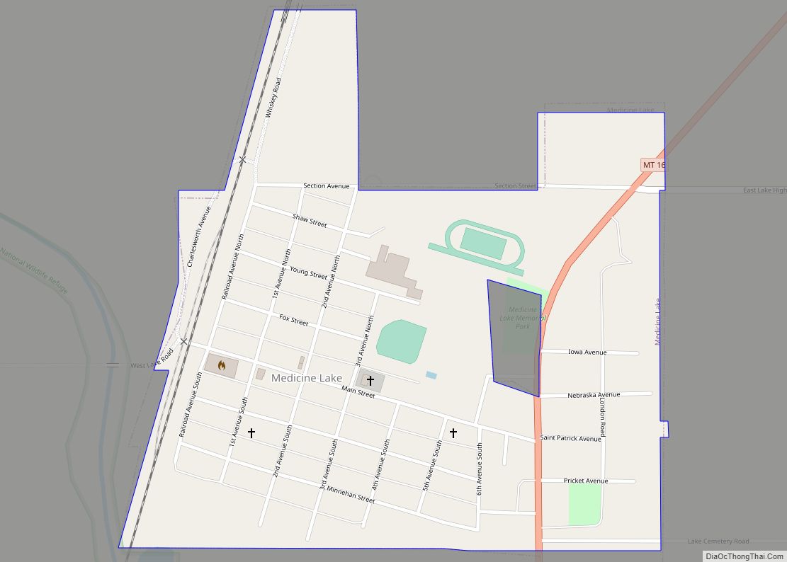 Map of Medicine Lake town, Montana