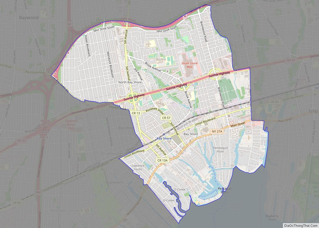 Map of Bay Shore CDP, New York