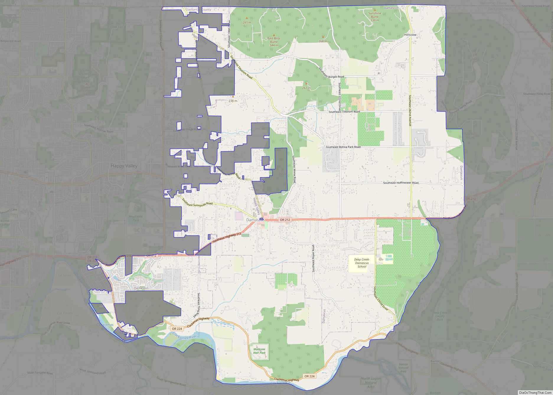 Map of Damascus CDP, Oregon - Thong Thai Real