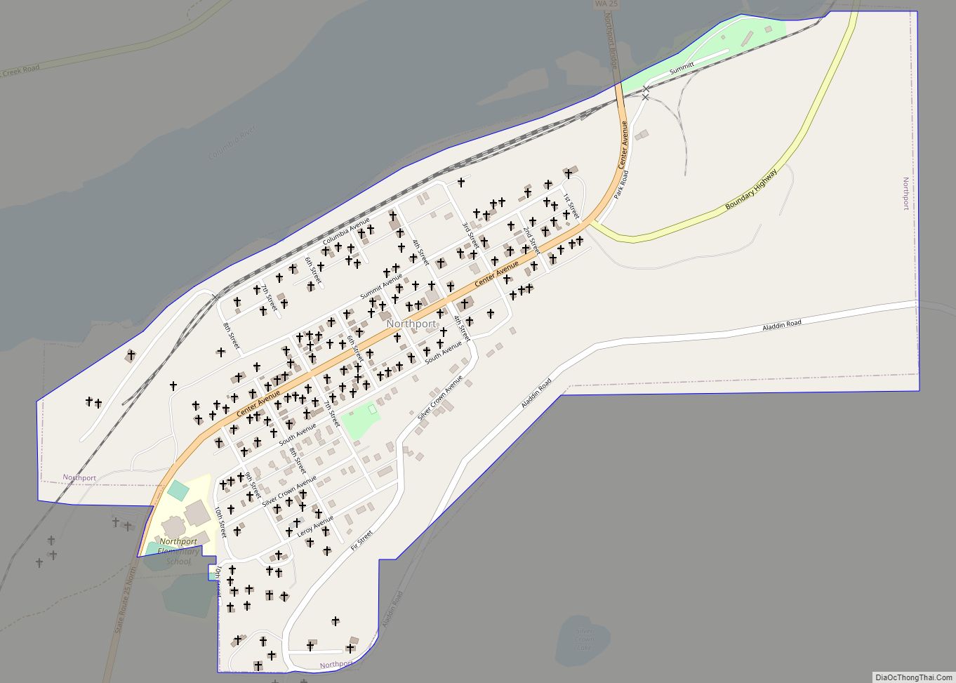 Map of Northport town, Washington