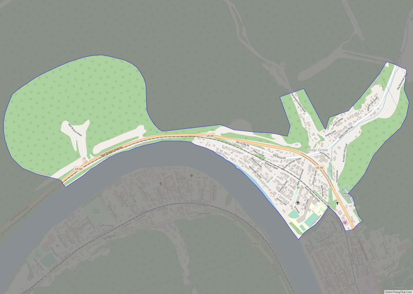 Map of Cedar Grove town, West Virginia