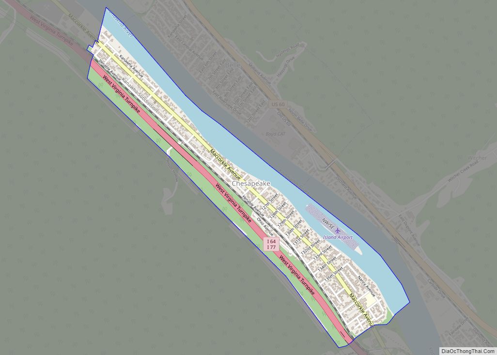 Map of Chesapeake town, West Virginia