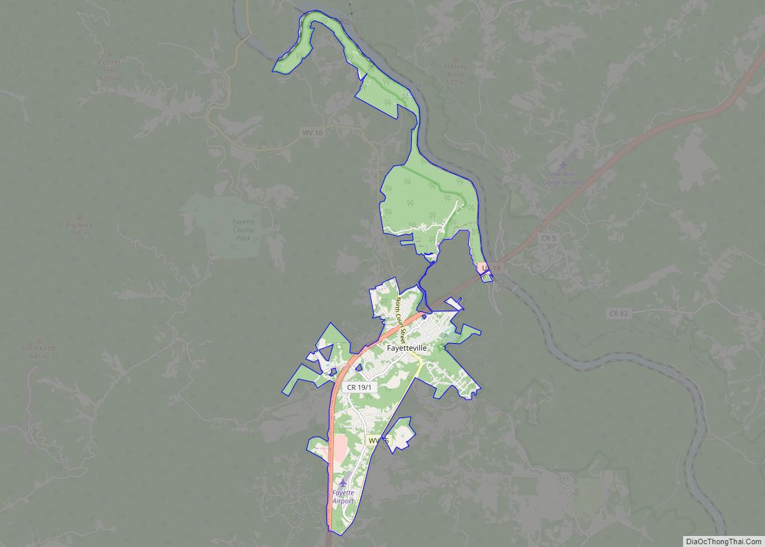 Map of Fayetteville town, West Virginia