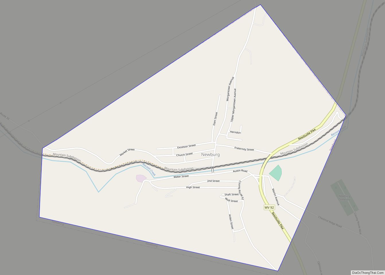 Map of Newburg town, West Virginia