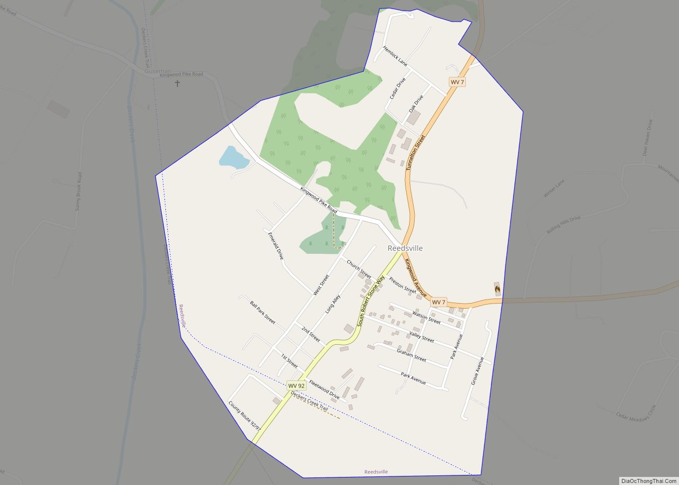 Map of Reedsville town, West Virginia