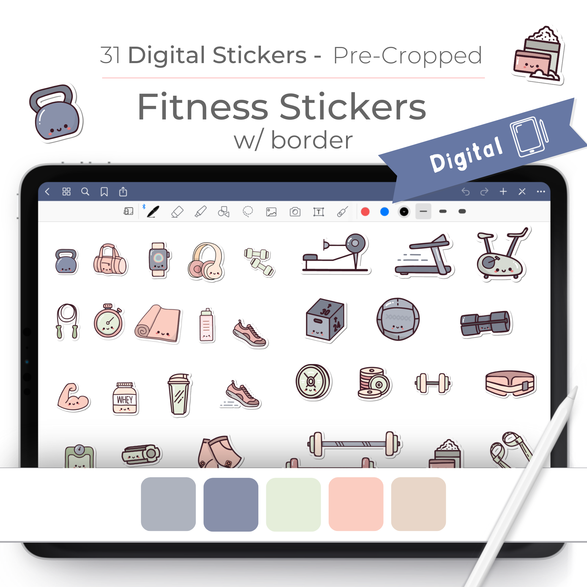 Fitness Digital Stickers, Gym Digital Stickers, Exercise Digital Stickers,  Lifting Digital Stickers, Digital Planner Stickers, Fitness Stickers With  Border Goodnotes And Pngs • Digisparkles