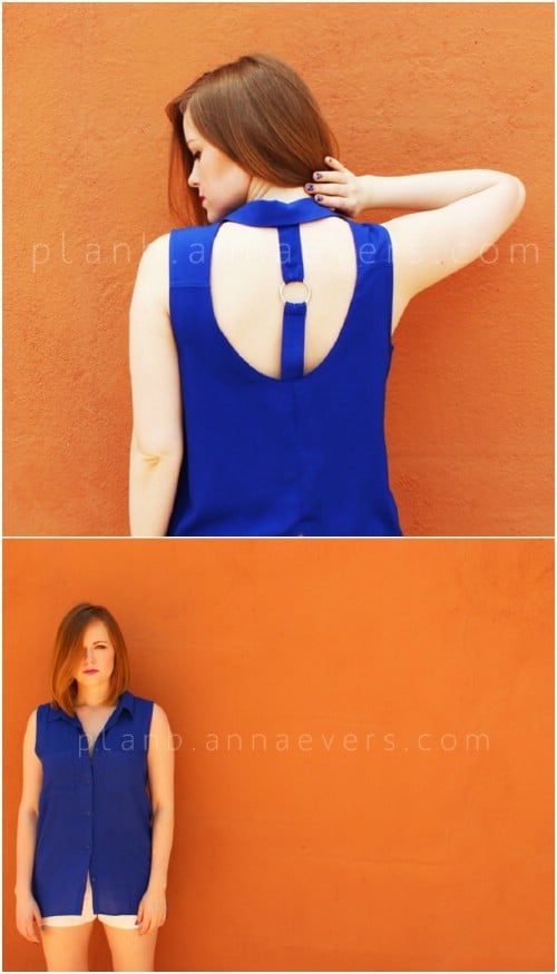 Make a simple but eye-catching open-back shirt.