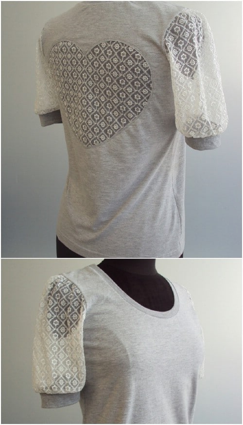 Lace sleeves and a heart-shaped cutout.