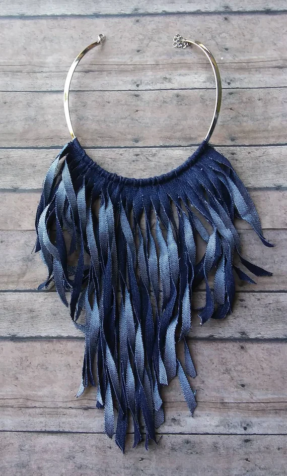 Denim Fringe Choker - Etsy