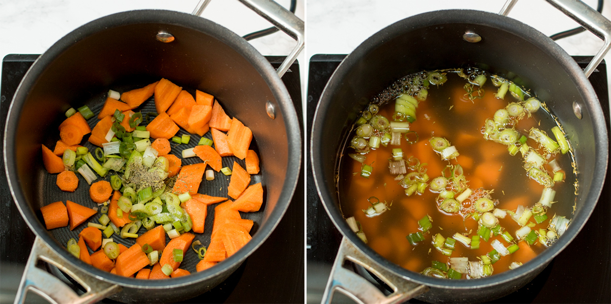 Creamy chicken and mushroom soup step1 collage