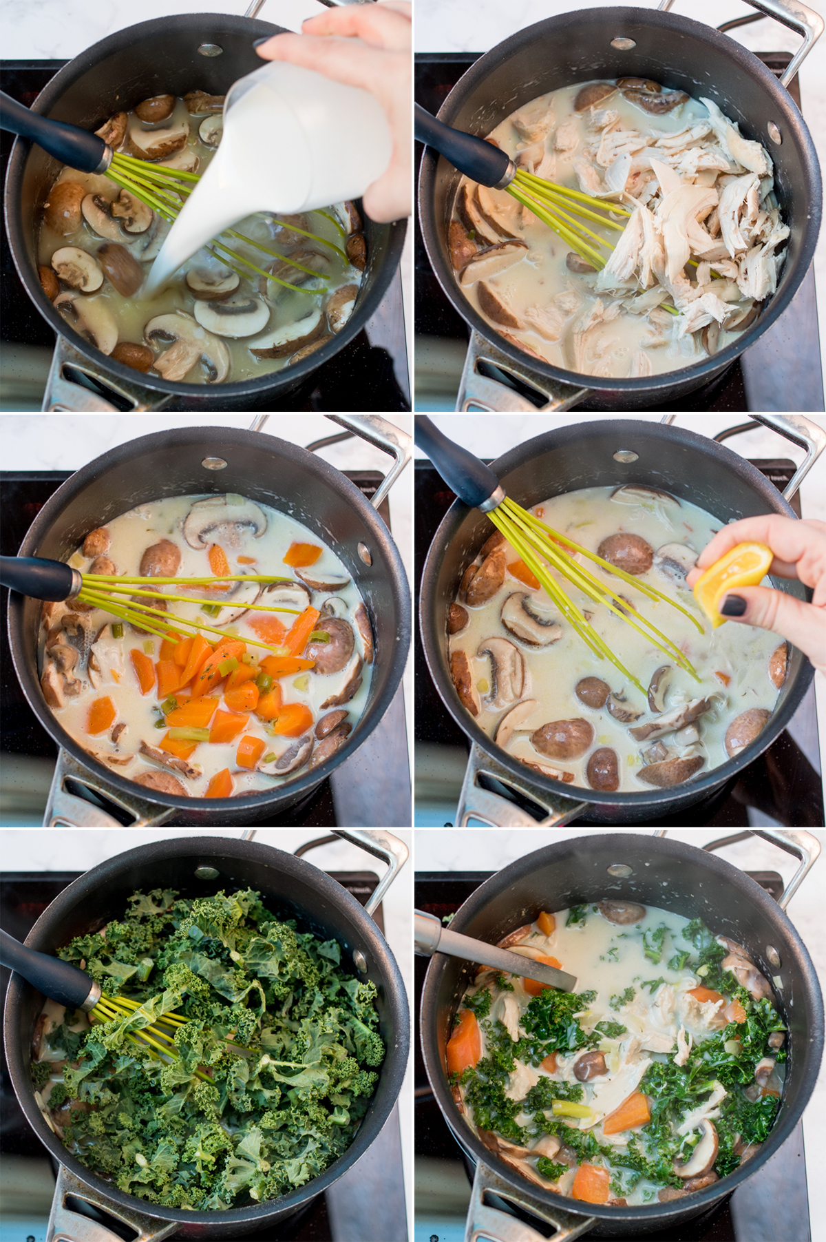 Creamy chicken and mushroom soup step3 collage