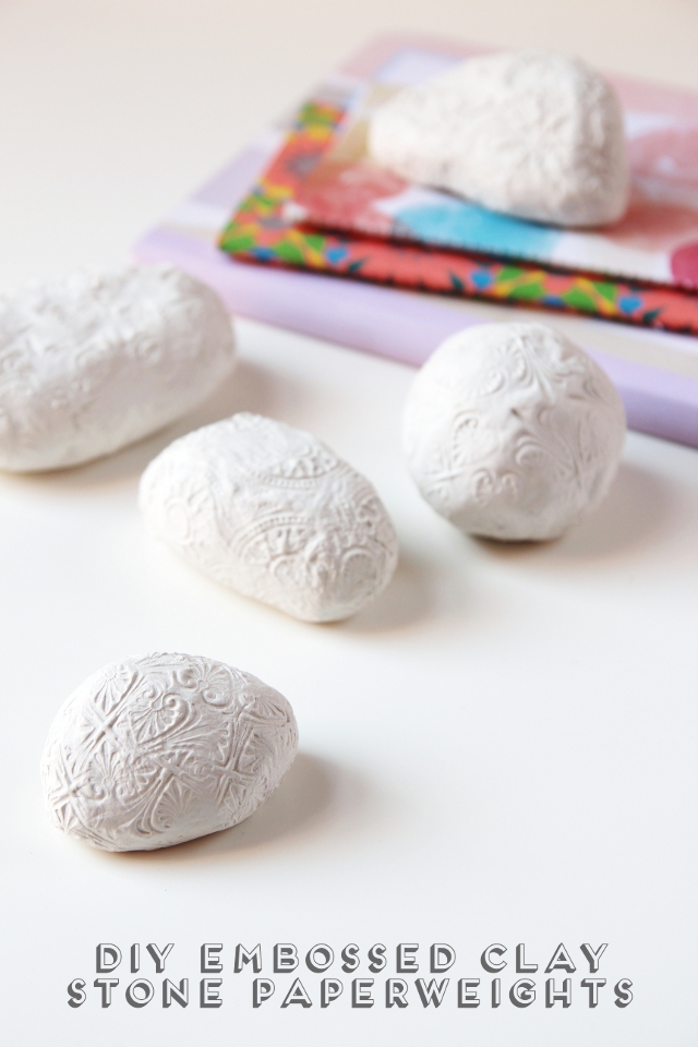 Diy embossed clay stone paperweights