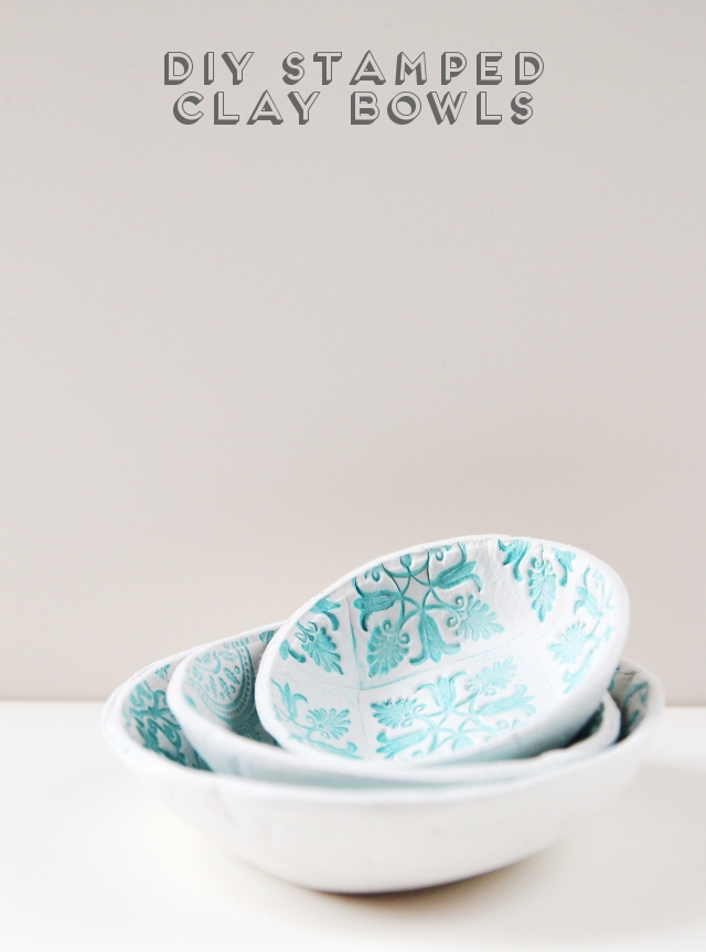 Diy stamped clay bowls