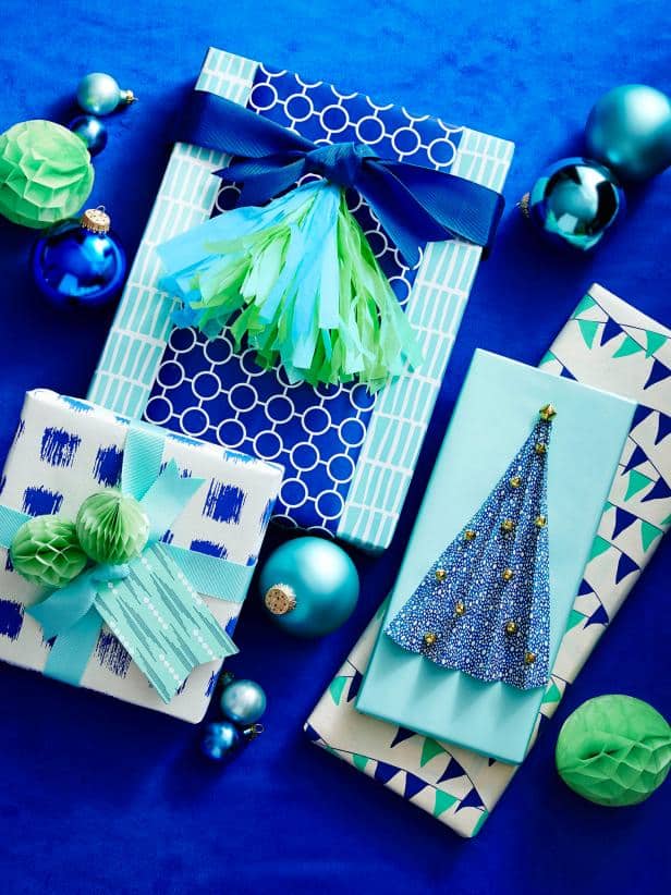 Blue and green christmas wrapping