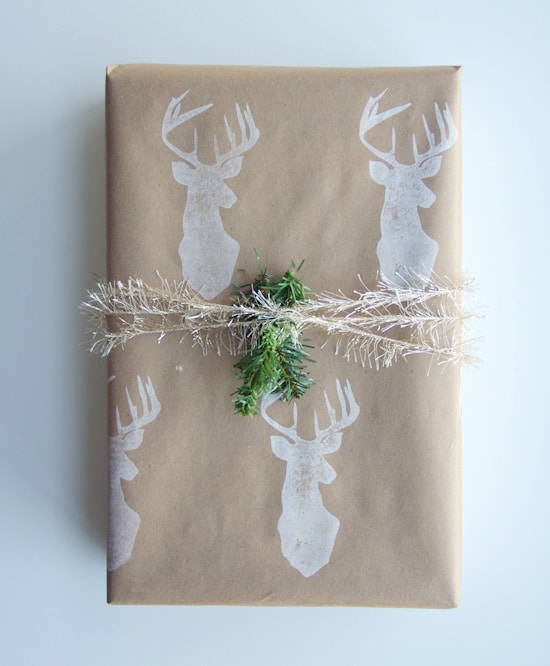 Deer stamped christmas wrapping paper