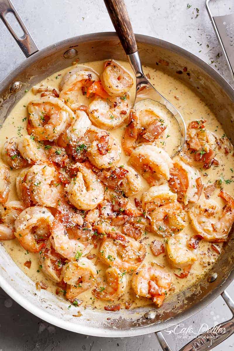 Carbonar shrimp alfredo with bacon