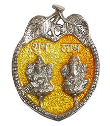 Lakshmi, Ganesha on Yellow Leaf - Wall Hanging