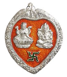 Lakshmi, Ganesha on Red Leaf - Wall Hanging