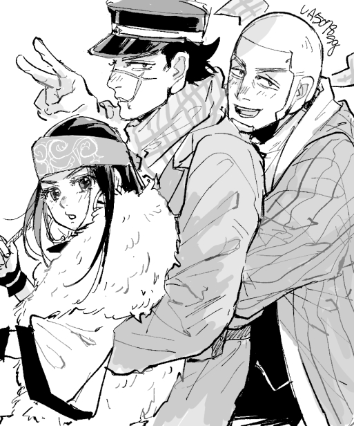 sugimoto saichi, asirpa, and shiraishi yoshitake (golden kamuy) drawn ...