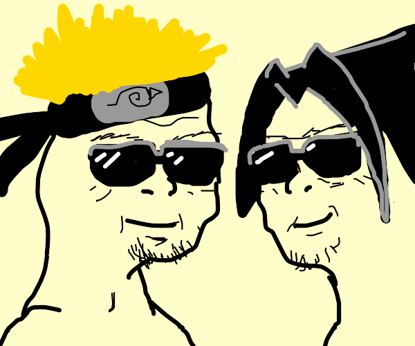 Sasuke and Naruto as glasses + boomer meme