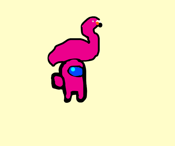 pink among us character with flamingo on head