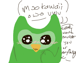 Doulingo bird being Kawaii