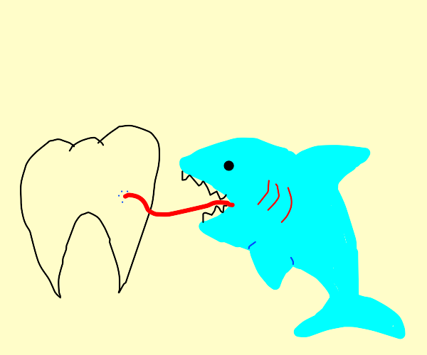 Shark licking a big tooth