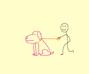 pink dog on a leash