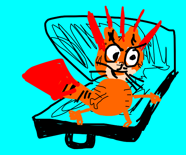 Garfield demon inside of briefcase